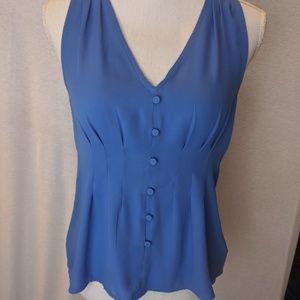 Ann Taylor Blue V Neck Blouse with Buttons Flowy